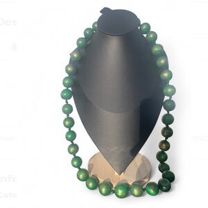 USED 1960s Vintage Long Chunky green colored Wood Necklace Sold As Is